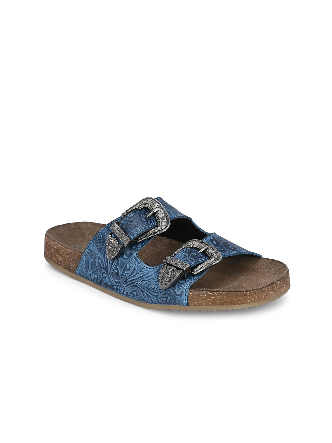 

CARLO ROMANO Women Leather Open Toe Flats With Buckles, Blue