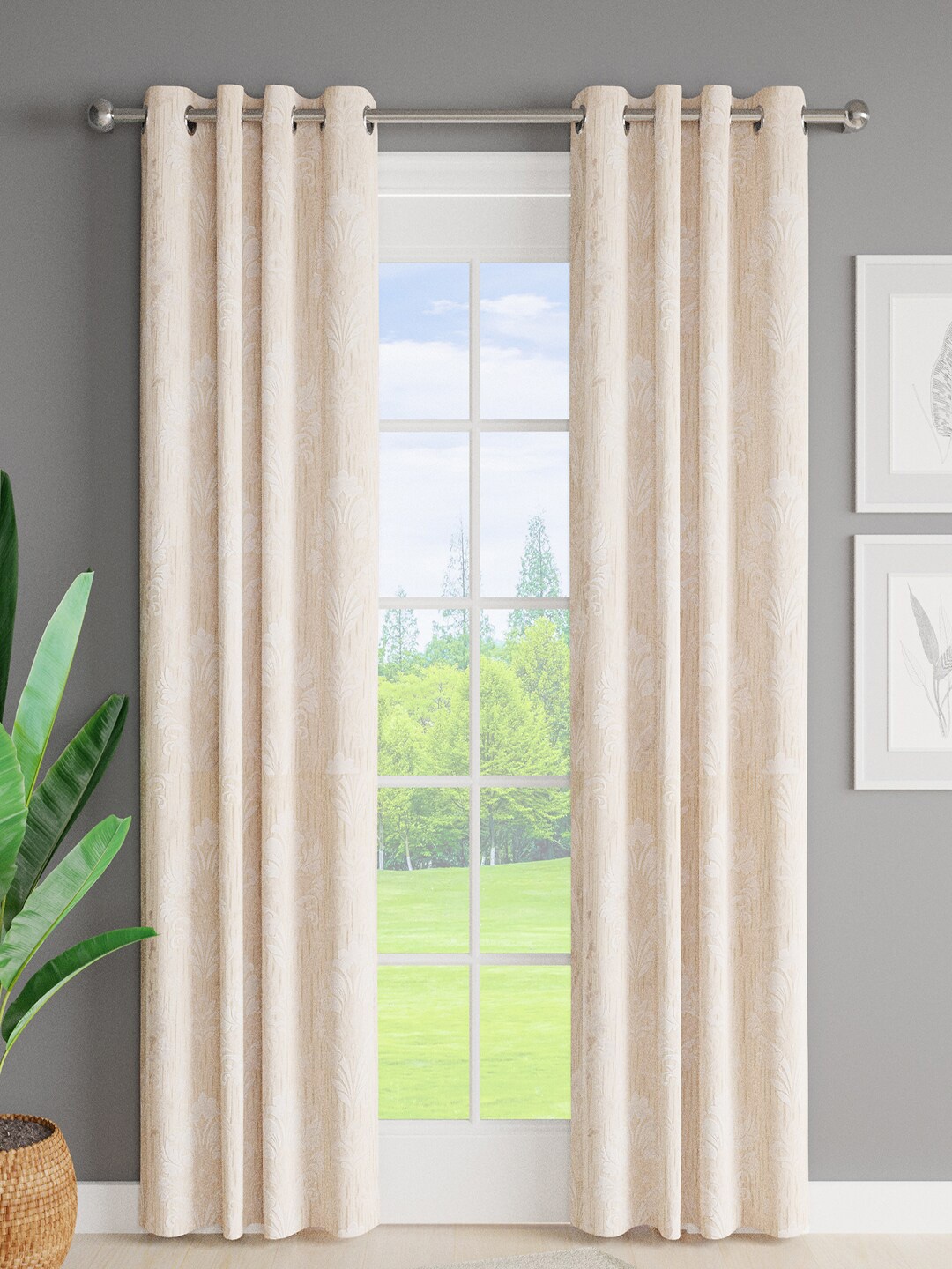 

Just Home Off White & Gold-Toned 2 Pieces Ethnic Motifs Door Curtains