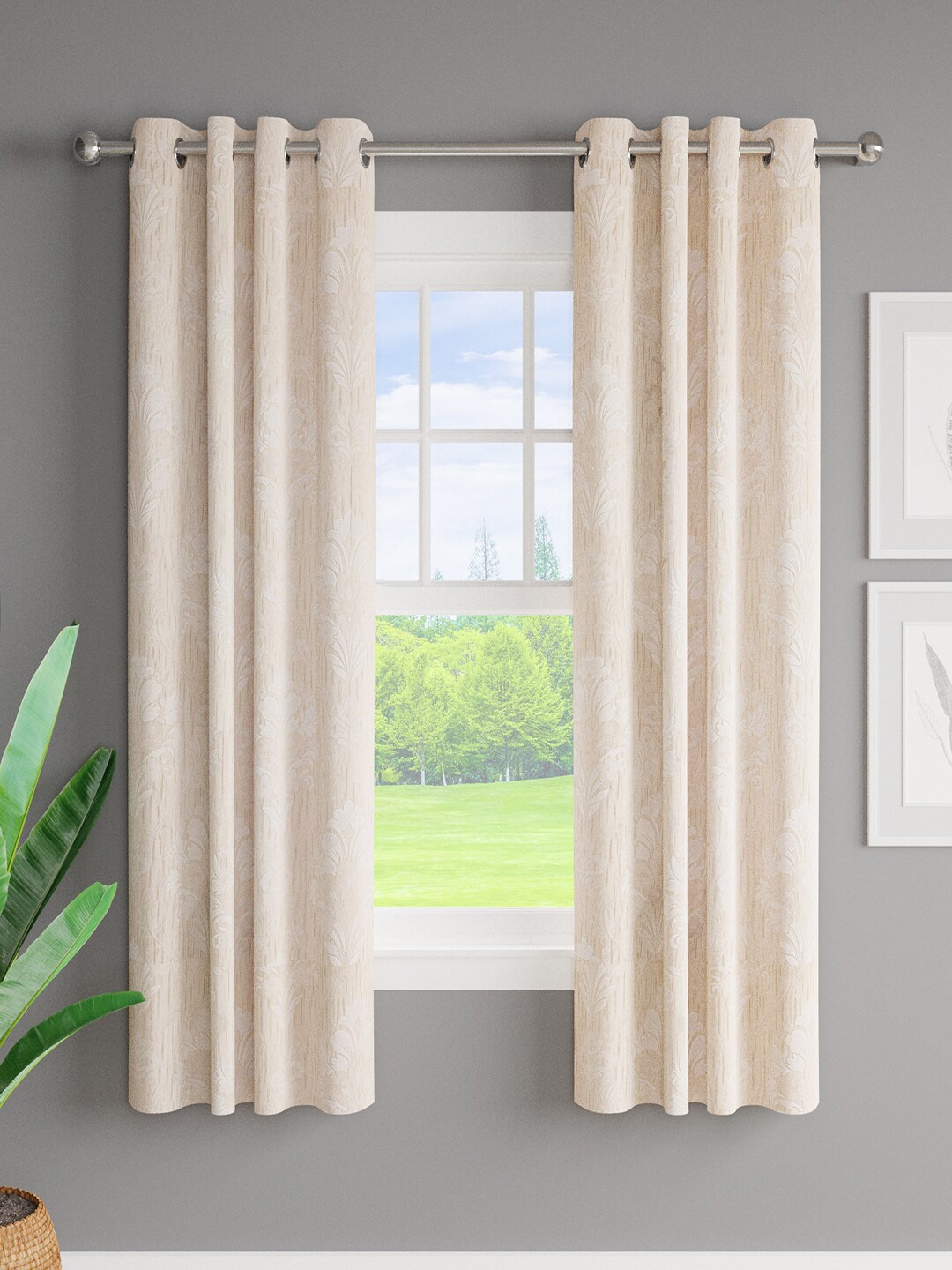 

Just Home Off White 2 Pieces Ethnic Motifs Regular Window Curtains