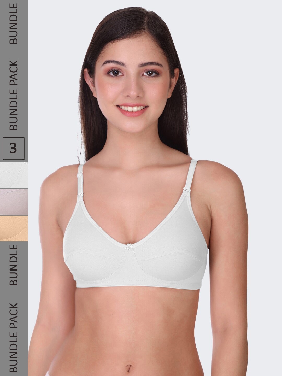

POOJA RAGENEE Pack Of 3 Non-Wired Non Padded All Day Comfort T-Shirt Bra, Grey