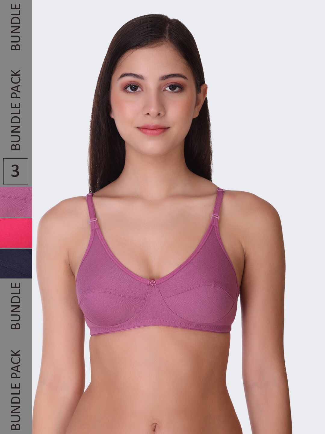 

POOJA RAGENEE Pack Of 3 Non-Wired Non Padded All Day Comfort T-Shirt Bra, Purple