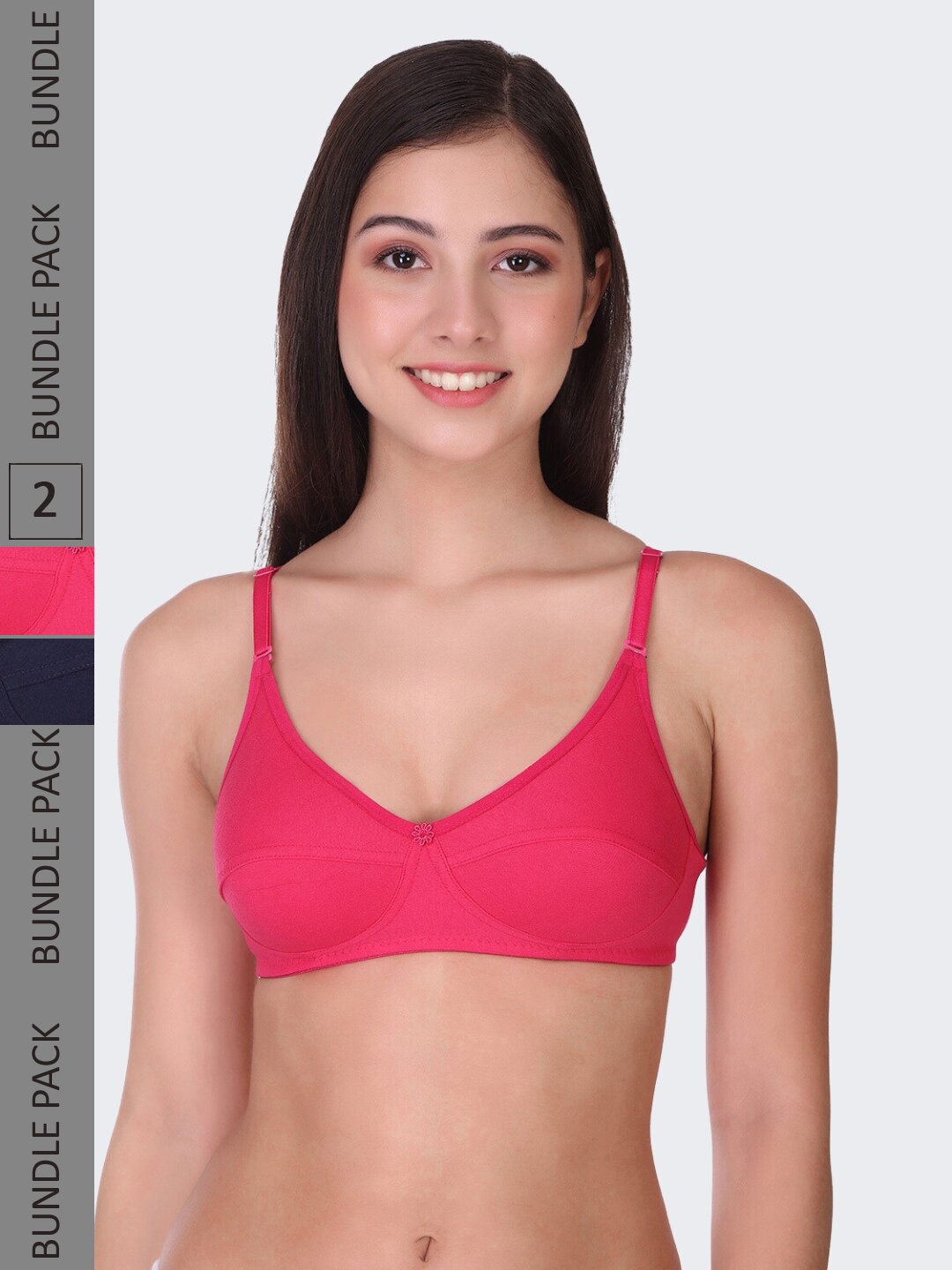 

POOJA RAGENEE Pack Of 2 Non-Wired Non Padded All Day Comfort T-Shirt Bra, Navy blue