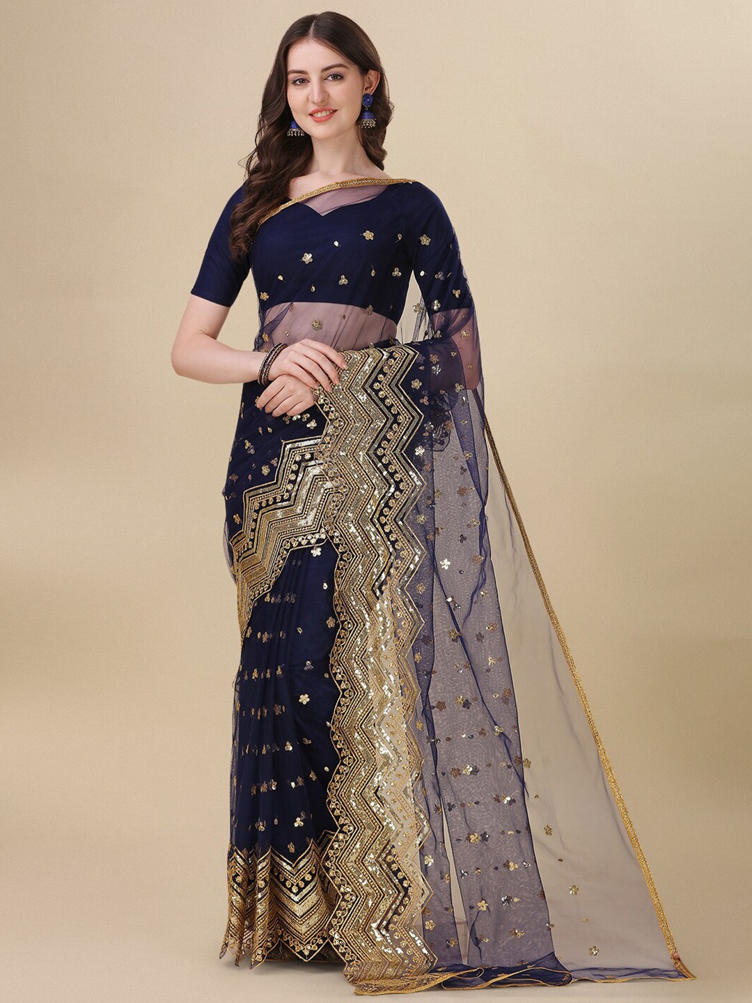 

Fashion Basket Embellished Sequinned Net Saree, Blue