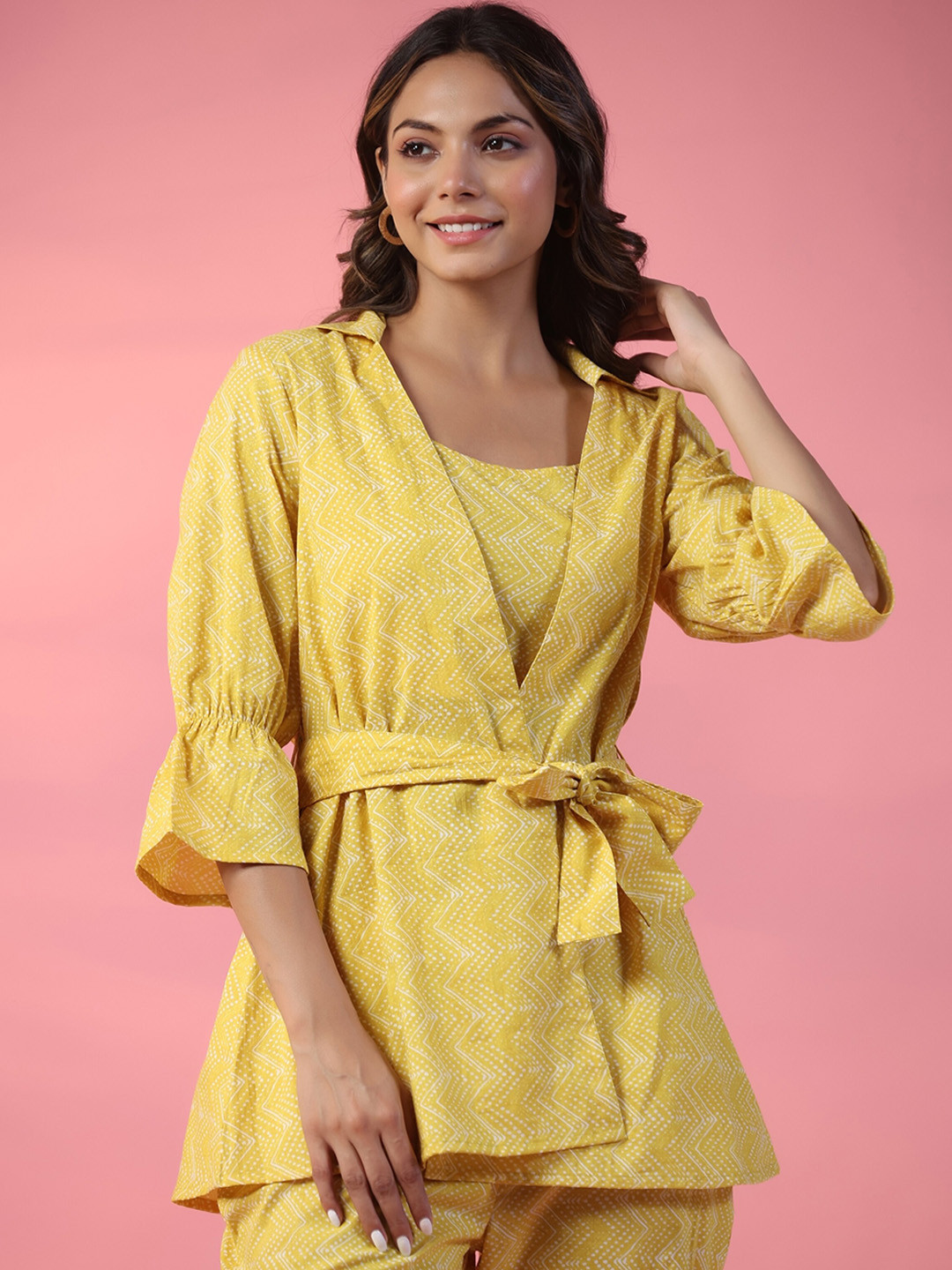 

mirari Round Neck Top With Trousers Co-Ords, Yellow
