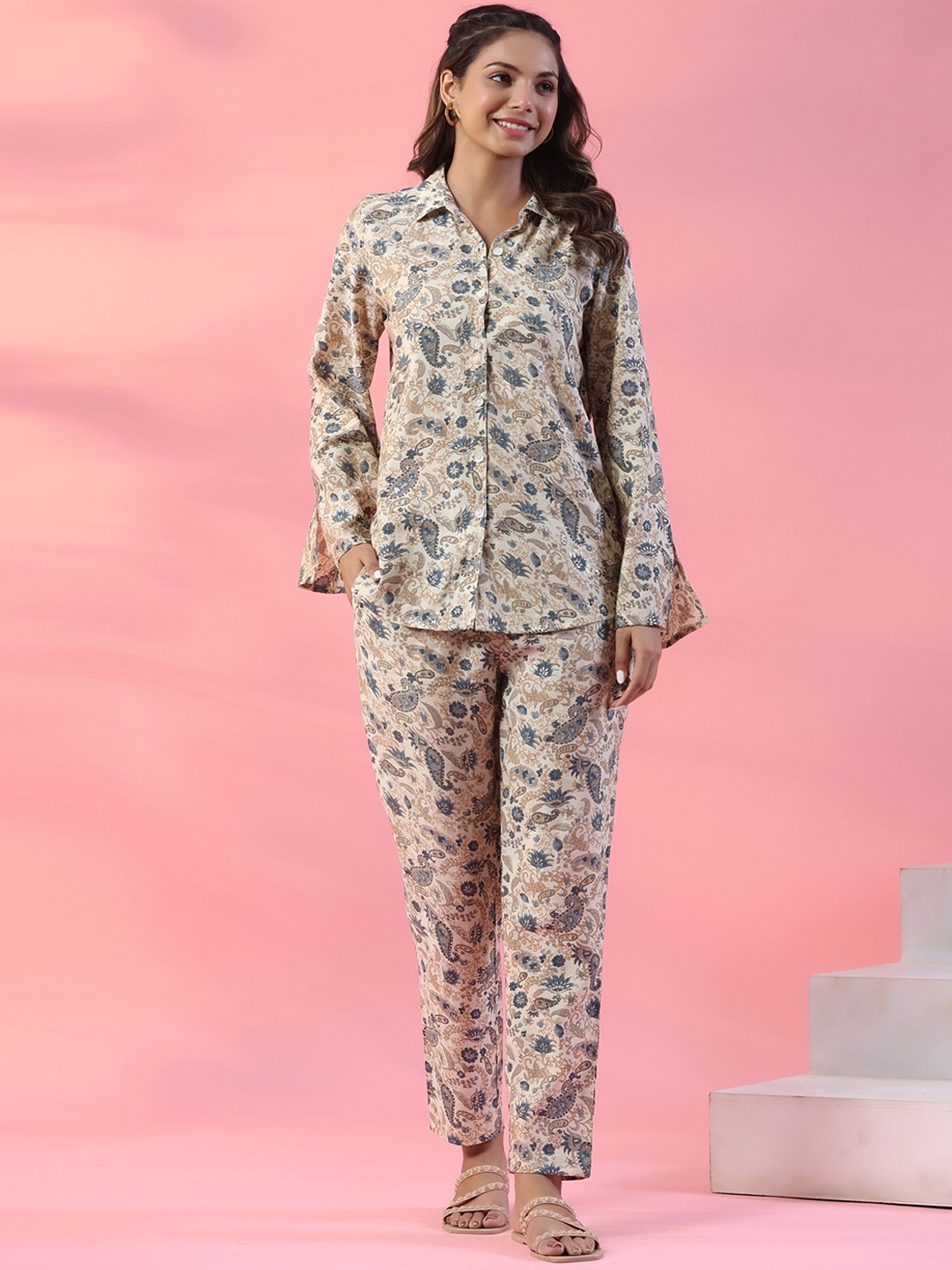

mirari Printed Shirt & Trouser Co-Ords, Beige