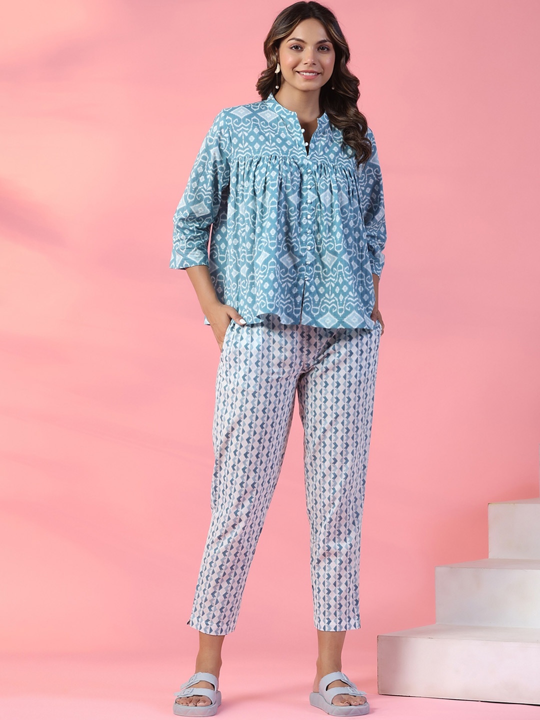 

mirari Floral Printed Top Co-Ords Set with Pant, Blue