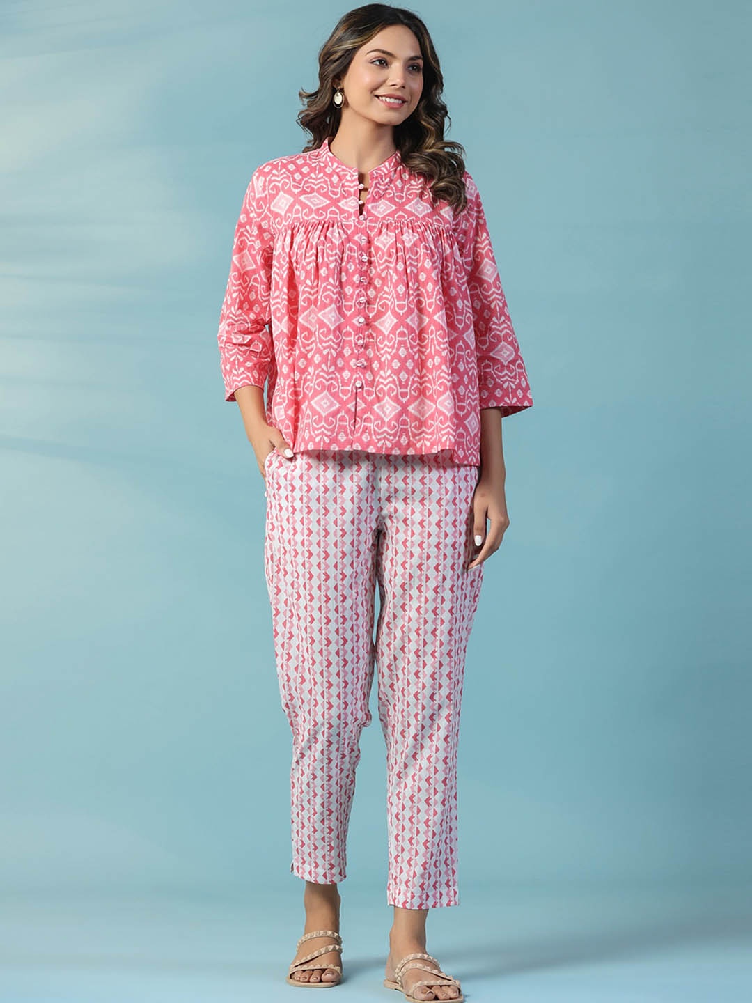 

mirari Printed Cotton Top & Trouser Co-Ords, Pink