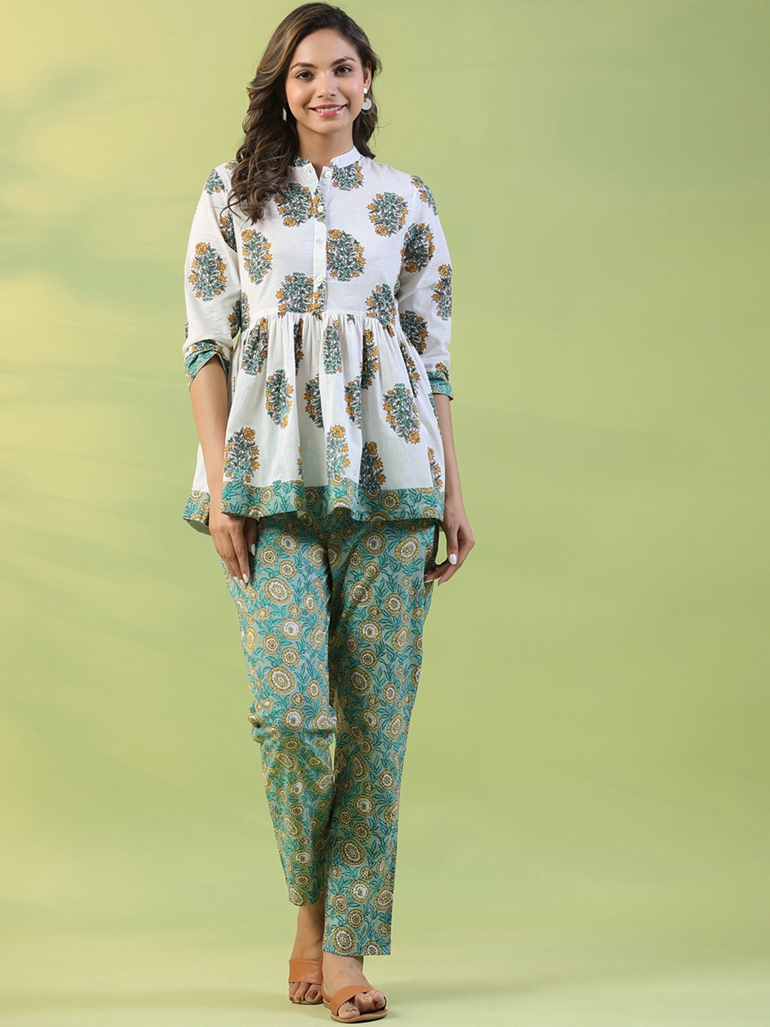 

mirari Floral Printed Pure Cotton Co-Ords, White