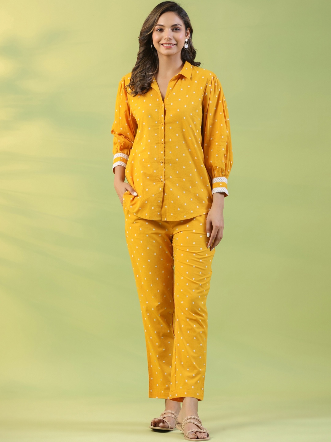 

mirari Printed Cotton Shirt & Trouser Co-Ords, Yellow