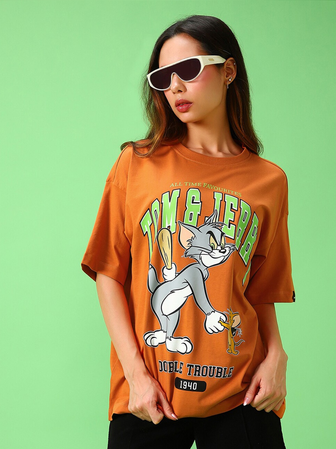 

Bewakoof x OFFICIAL TOM & JERRY MERCHANDISE Double Trouble Printed Oversized T-shirt, Orange