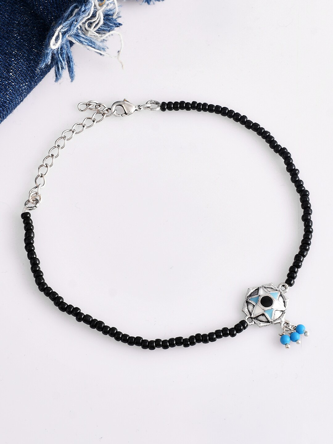 

Voylla Silver-Plated Evil Eye Motif Beaded Anklet