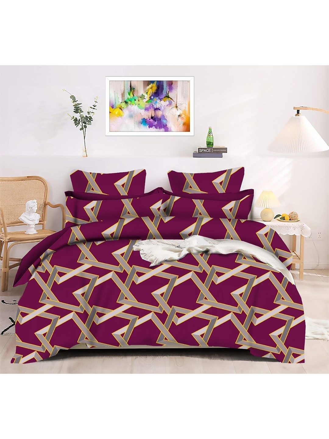 

Stylespace by Isha Premimum Quality Maroon Geometric 240 TC King Bedsheet & Pillow Covers