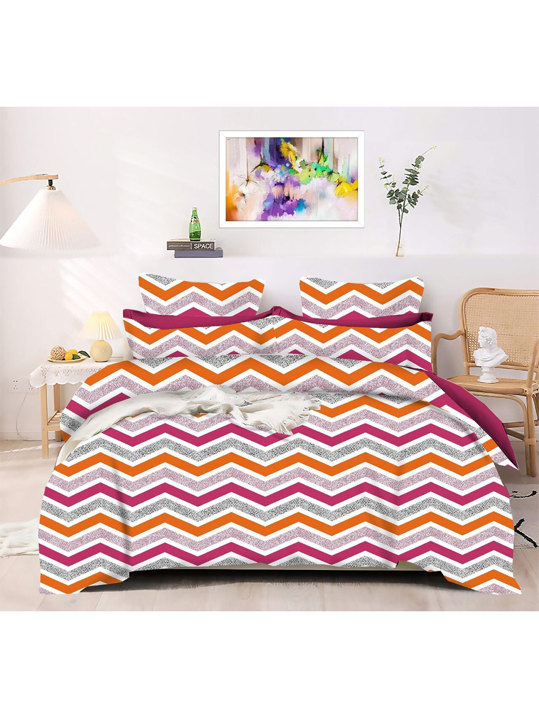 

Stylespace by Isha Premimum Quality Pink Geometric 240 TC King Bedsheet & 2 Pillow Covers