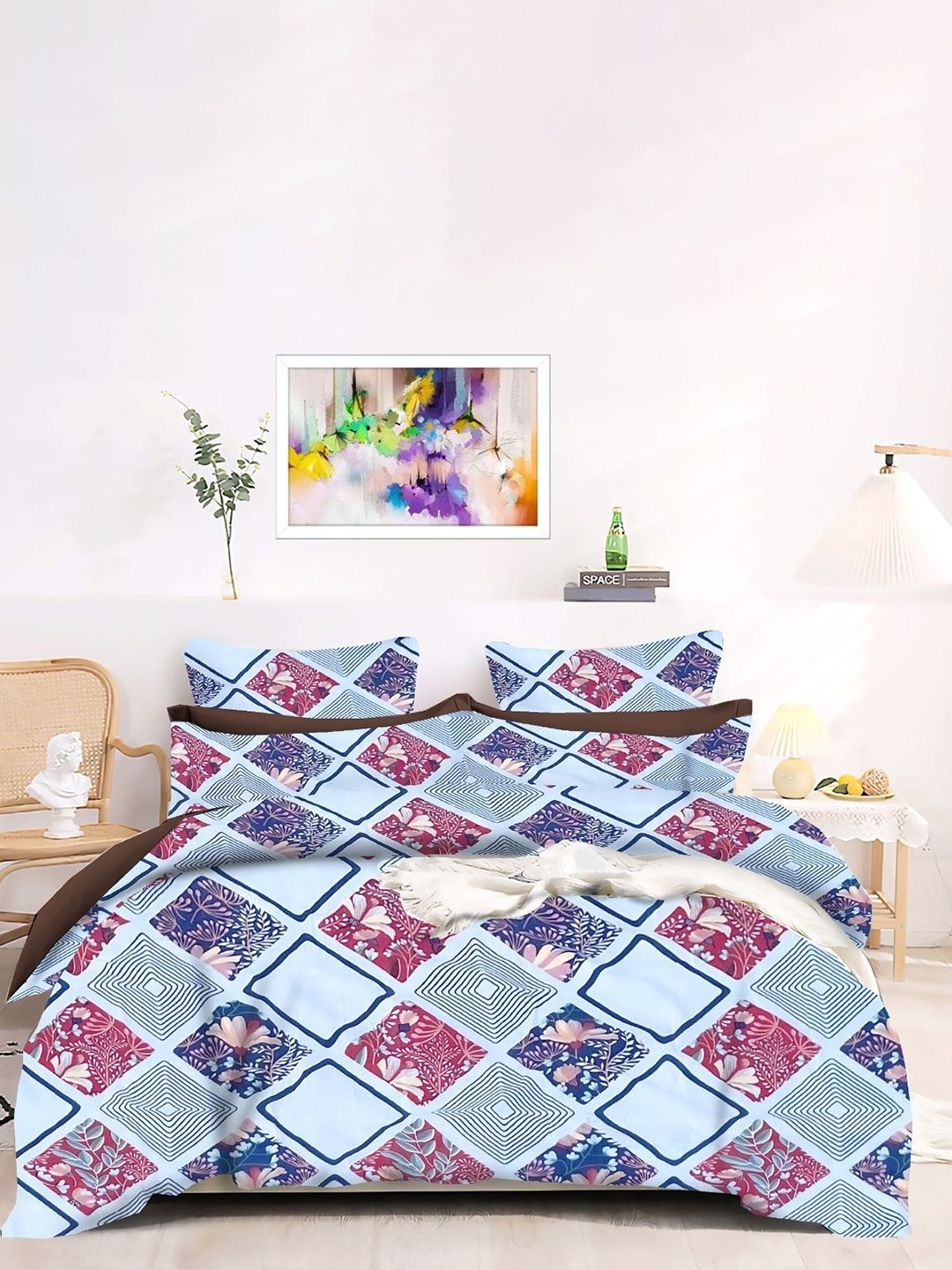 

Stylespace by Isha Premimum Quality Blue Geometric 240 TC King Bedsheet & 2 Pillow Covers