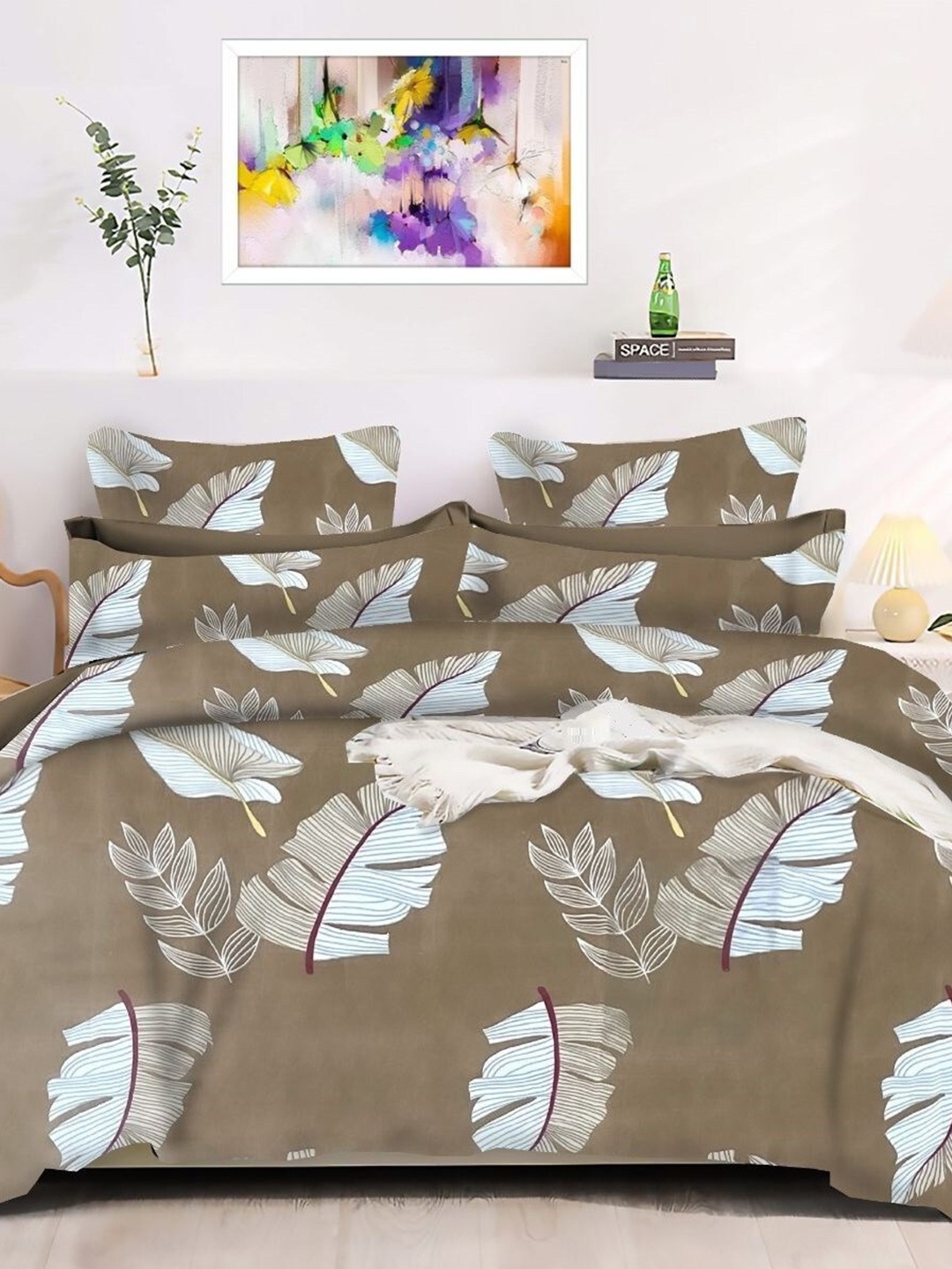 

Stylespace by Isha Premimum Quality Brown Floral 240 TC King Bedsheet With 2 Pillow Covers