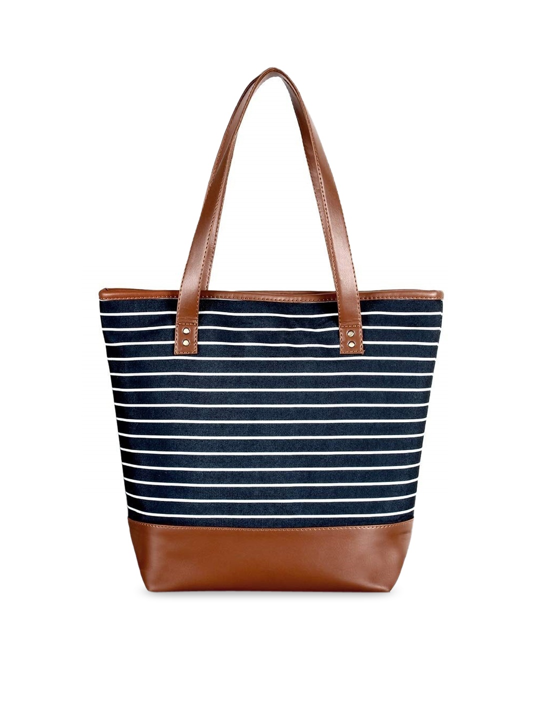 STYBUZZ Striped Oversized Shopper Canvas Tote Bag, White