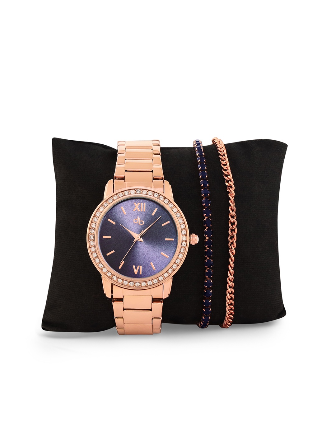 

DressBerry Women Set Of 3 Blue Dial & Rose Gold-Plated Straps Analogue Watch DW23_1A