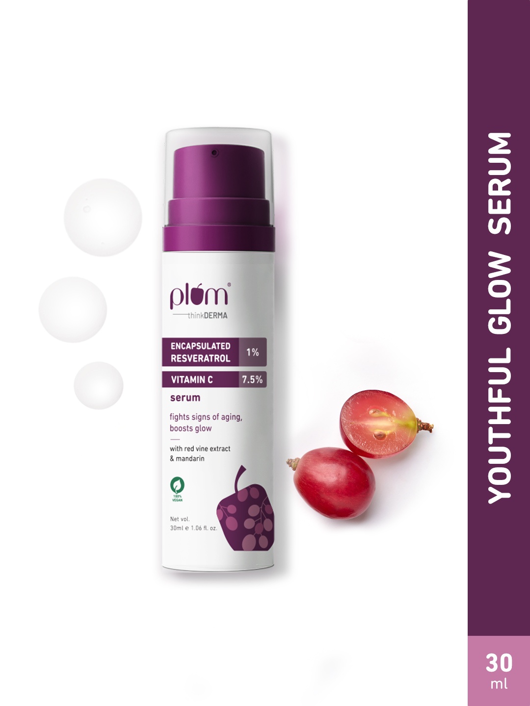 

Plum Thinkderma 1% Encapsulated Resveratrol & 7.5% Vitamin C Face Serum 30 ml, White