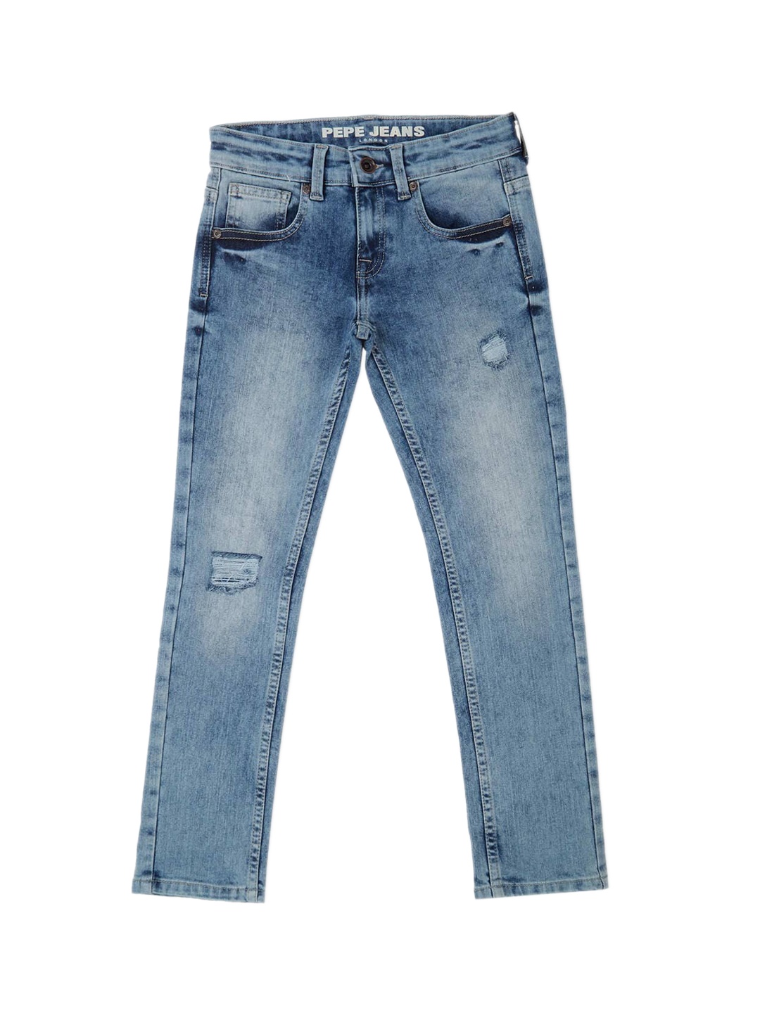 

Pepe Jeans Boys Slim Fit Mildly Distressed Heavy Fade Stretchable Jeans, Blue