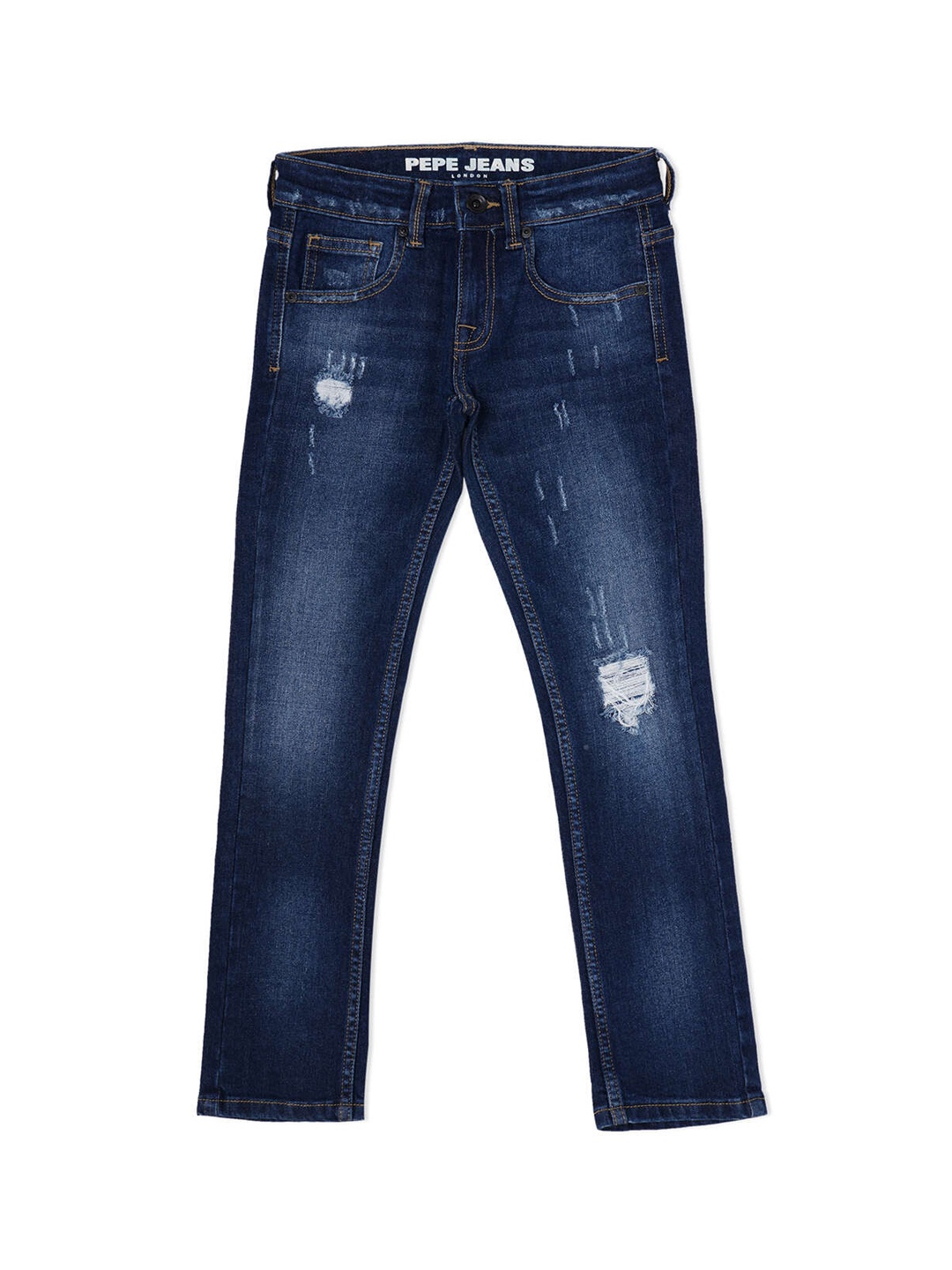 

Pepe Jeans Boys Slim Fit Mildly Distressed Light Fade Stretchable Jeans, Blue