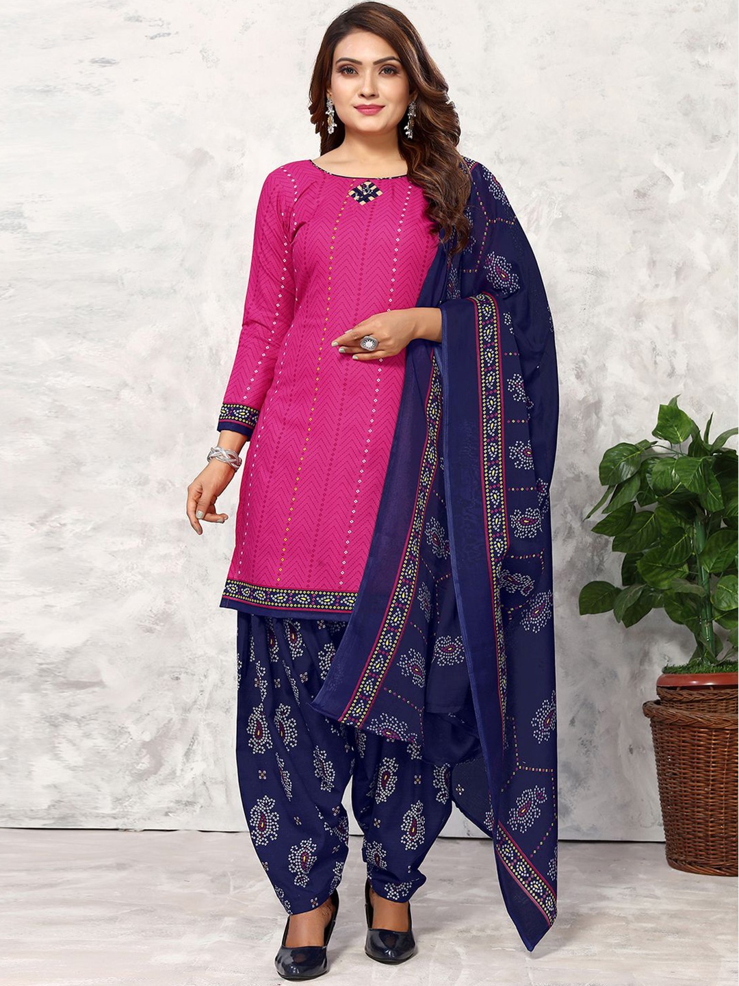 

KALINI Striped Unstitched Dress Material, Pink