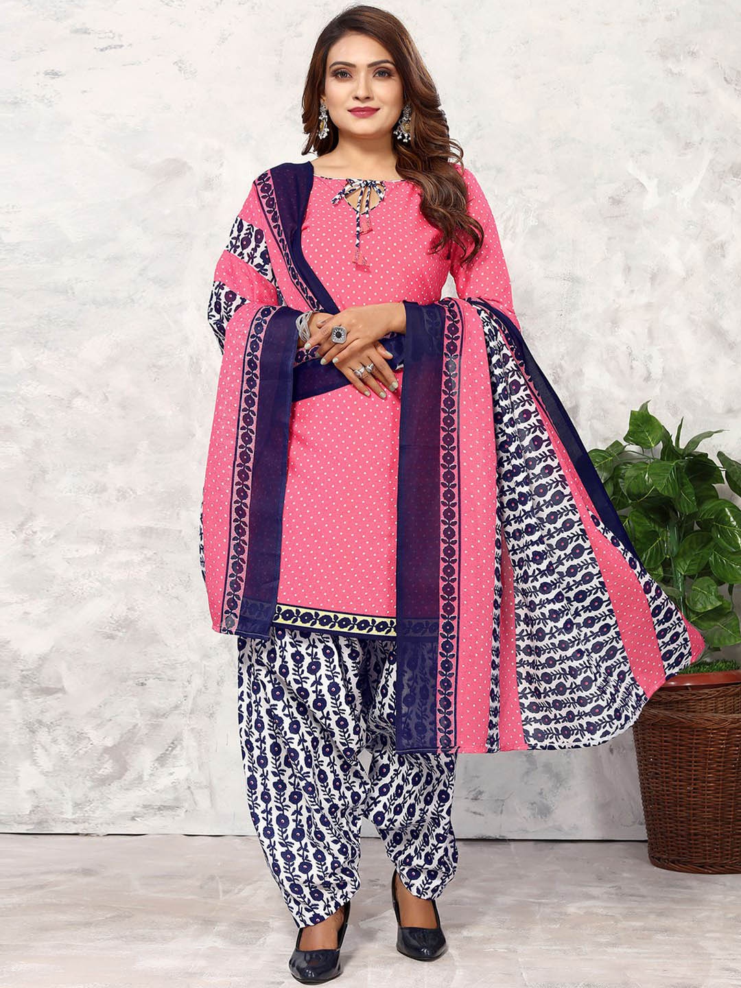 

KALINI Floral Printed Unstitched Dress Material, Pink
