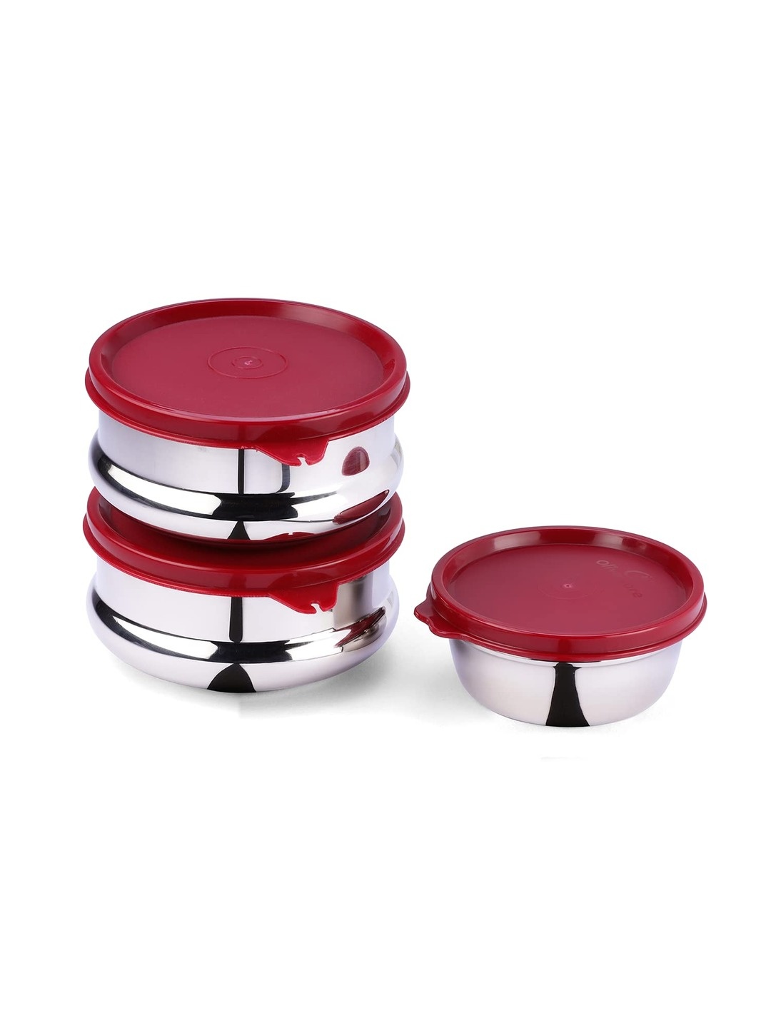 

SOPL-OLIVEWARE 3 Pcs Red Stainless Steel Food Containers - 250 ml & 450 ml