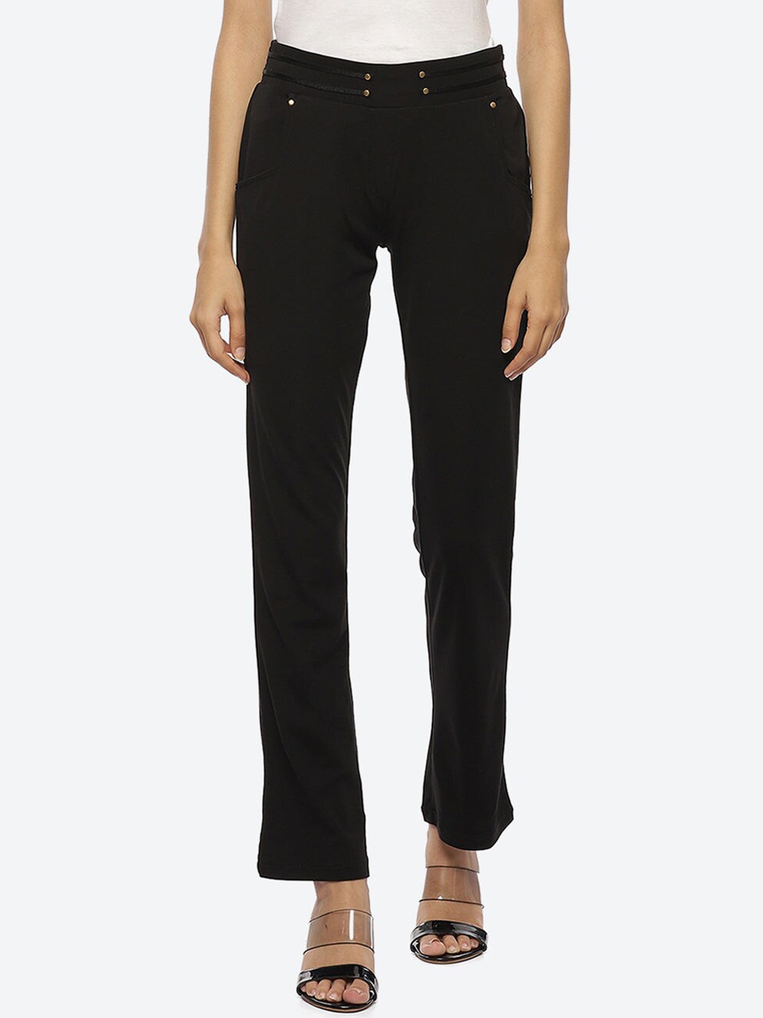 

Lakshita Women Mid-Rise Smart Straight Fit Easy Wash Trousers, Black