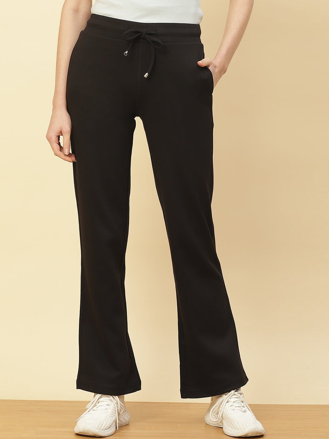 

Lakshita Women Mid-Rise Smart Straight Fit Easy Wash Bootcut Trousers, Black