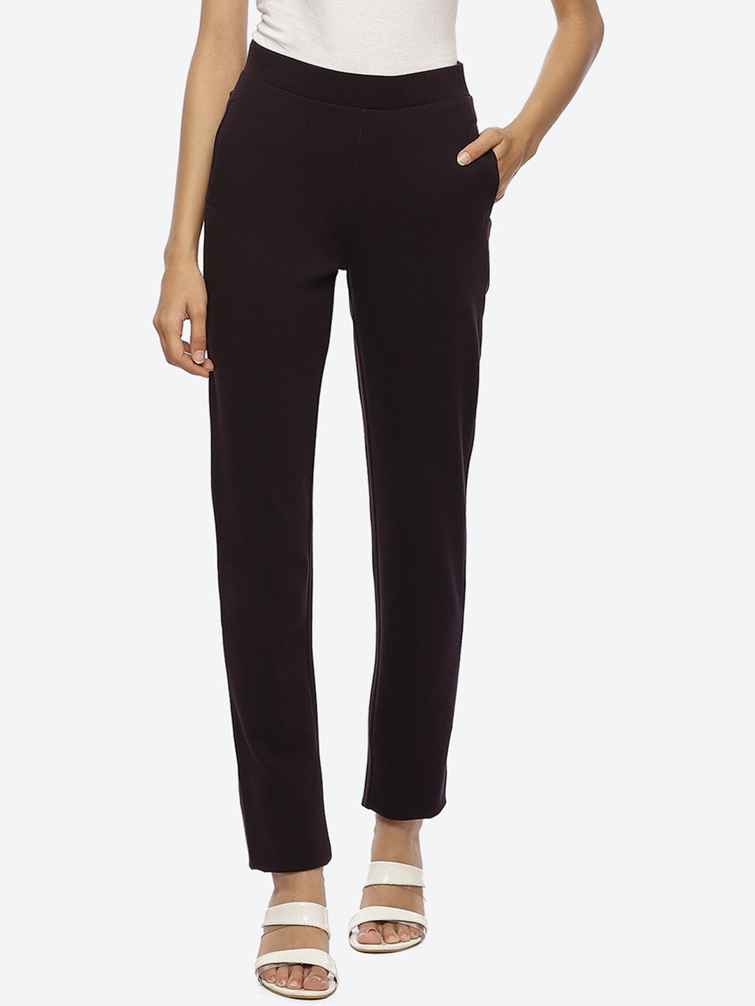 

Lakshita Women Mid-Rise Smart Straight Fit Easy Wash Trousers, Brown