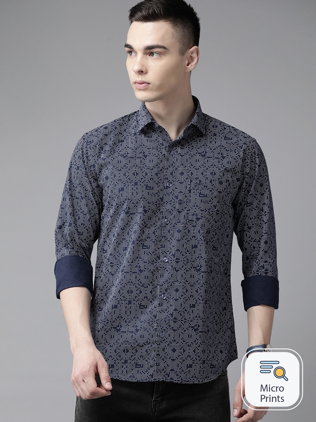 

Park Avenue Men Slim Fit Pure Cotton Printed Casual Shirt, Navy blue