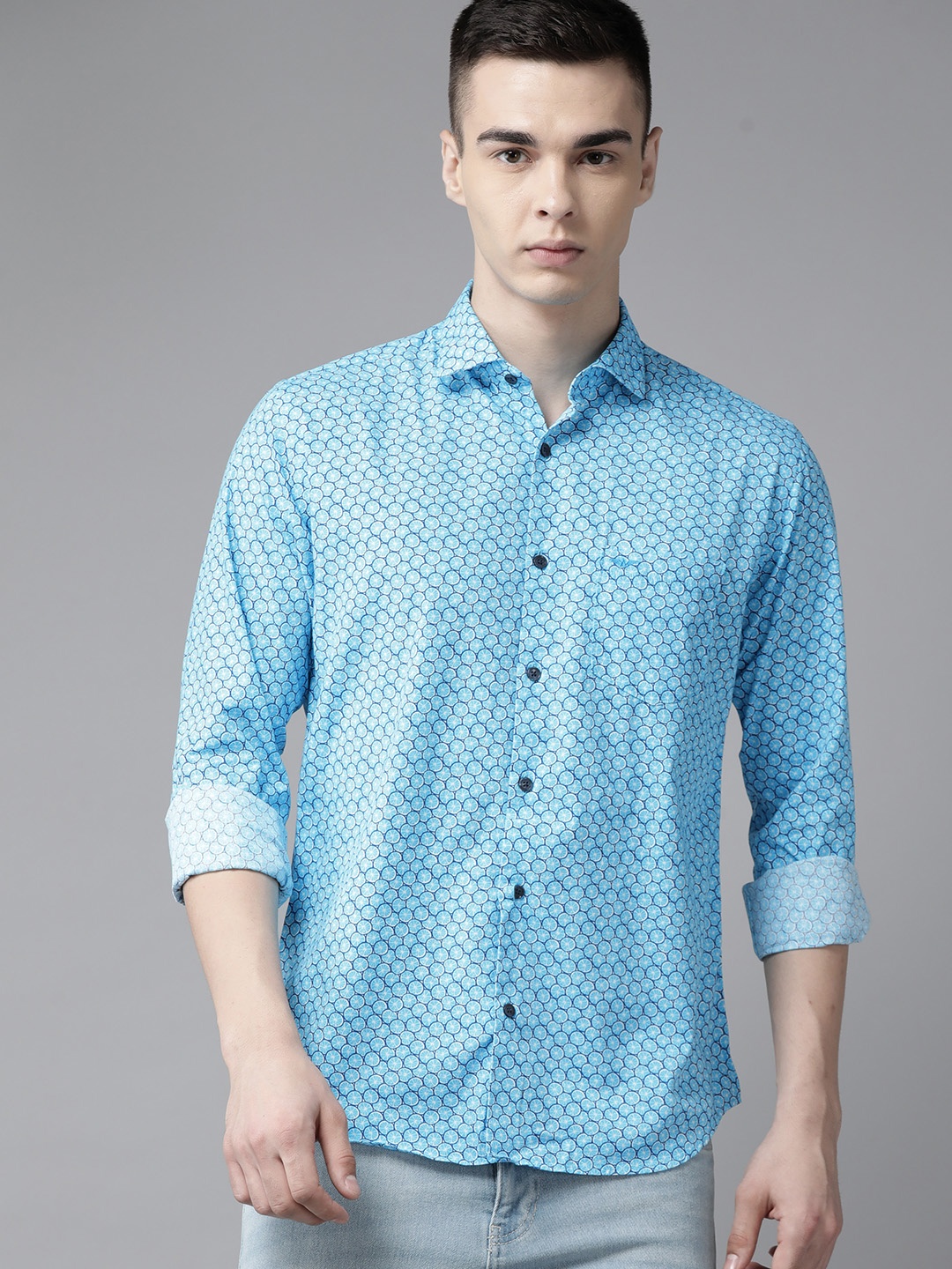 

Park Avenue Men Slim Fit Pure Cotton Printed Casual Shirt, Blue