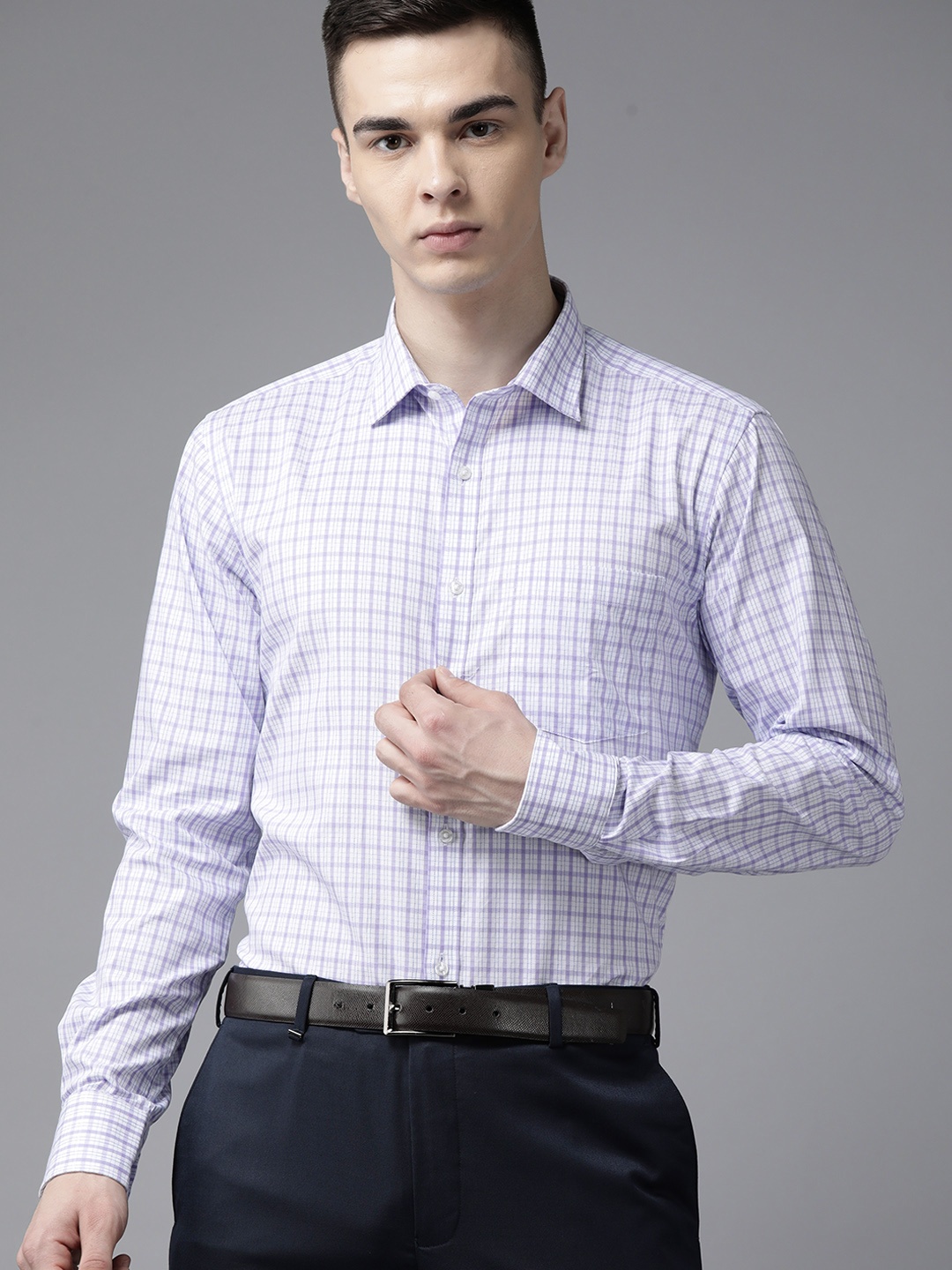 

Park Avenue Slim Fit Pure Cotton Checked Formal Shirt, White