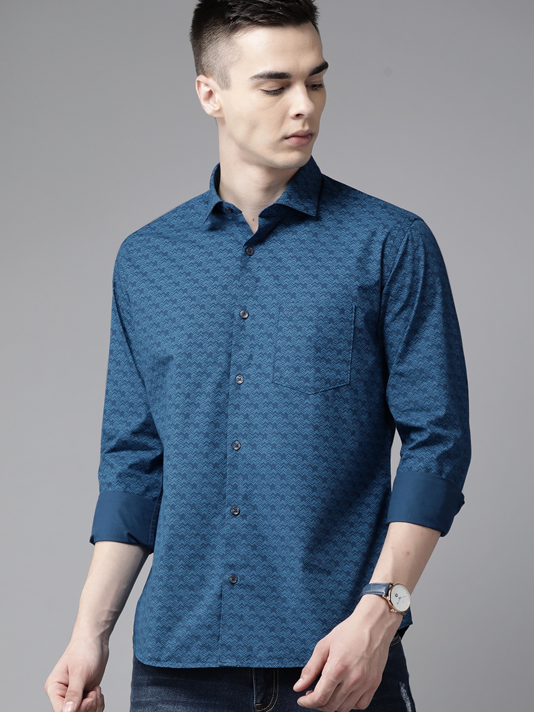 

Park Avenue Slim Fit Printed Pure Cotton Casual Shirt, Teal