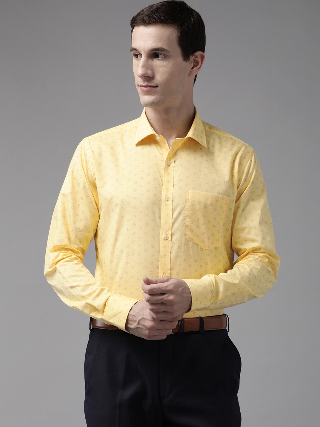 

Park Avenue Slim Fit Printed Pure Cotton Formal Shirt, Yellow