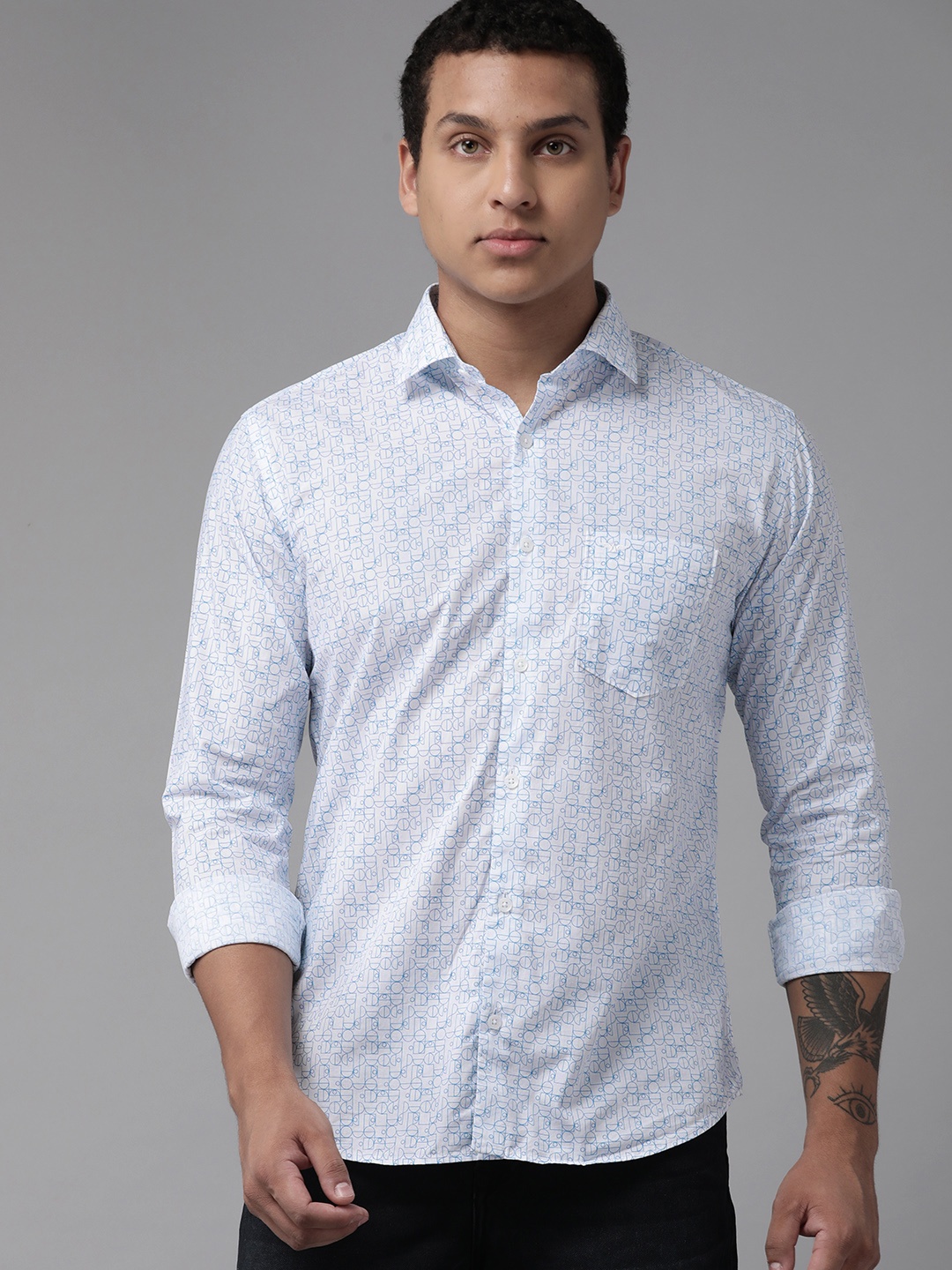 

Park Avenue Slim Fit Printed Pure Cotton Formal Shirt, Blue