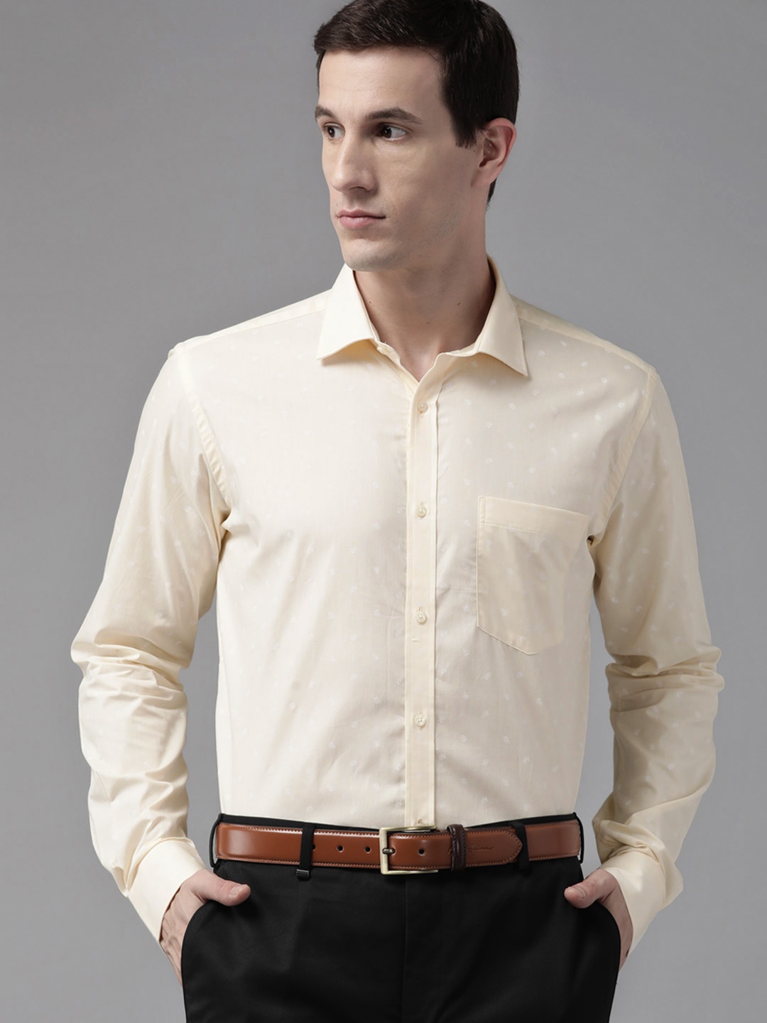 

Park Avenue Slim Fit Printed Pure Cotton Formal Shirt, Cream