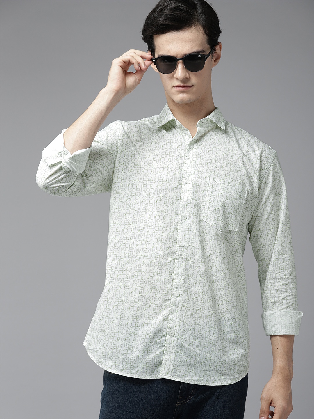 

Park Avenue Men Pure Cotton Slim Fit Printed Casual Shirt, White