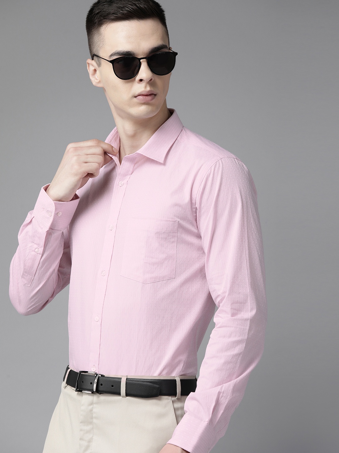 

Park Avenue Pure Cotton Self-Design Slim Fit Formal Shirt, Pink