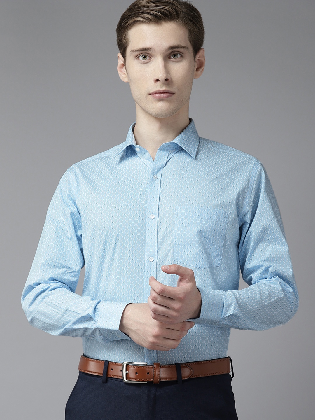

Park Avenue Men Pure Cotton Slim Fit Printed Formal Shirt, Blue