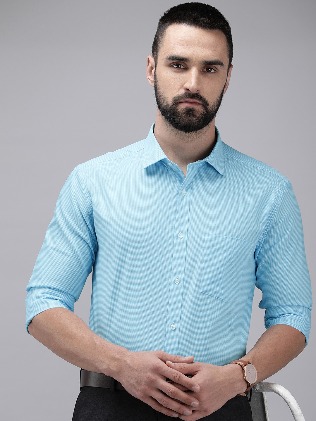 

Park Avenue Pure Cotton Slim Fit Micro Checks Opaque Formal Shirt, Blue