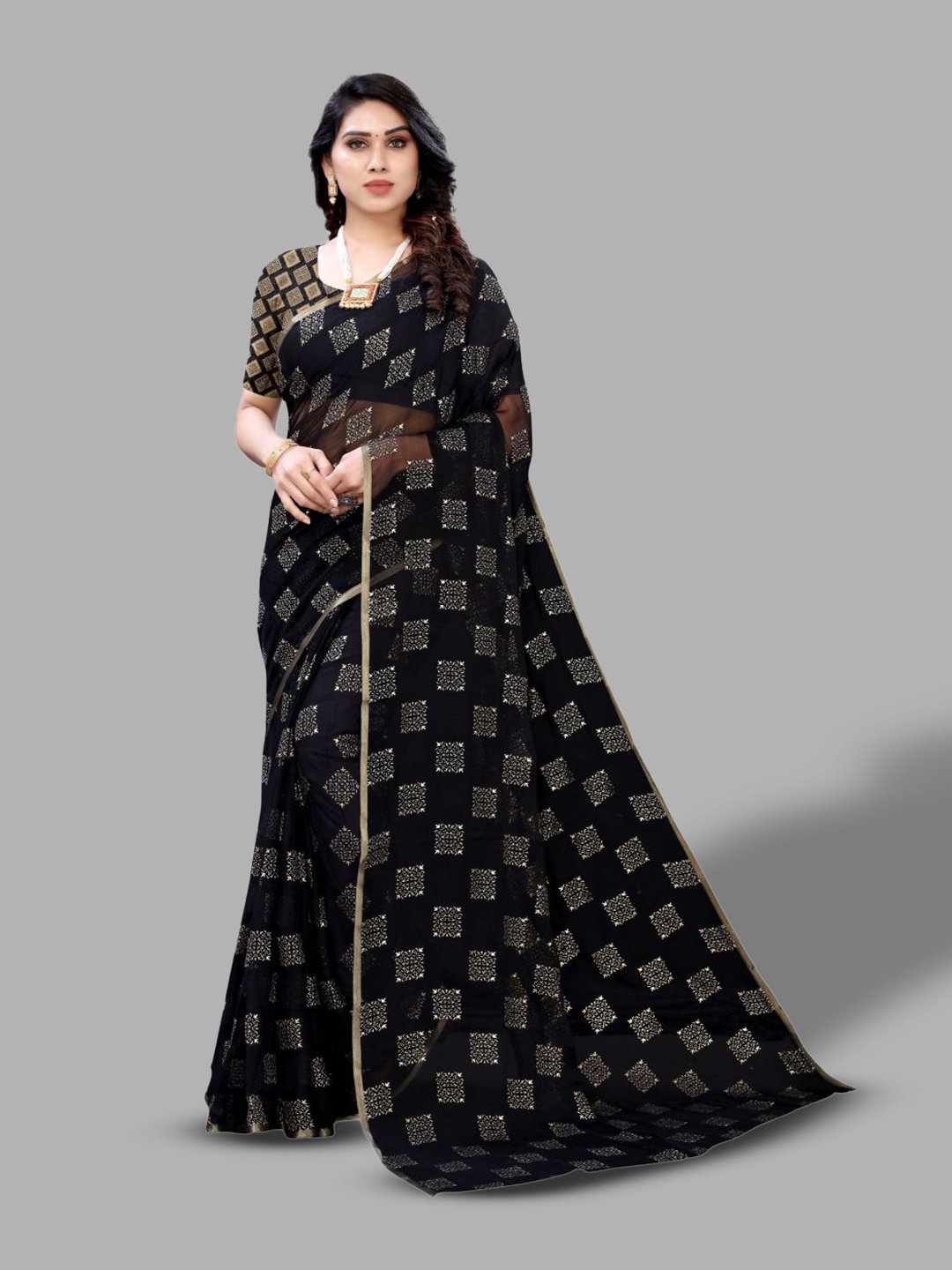 

FABMORA Ethnic Motifs Saree, Black