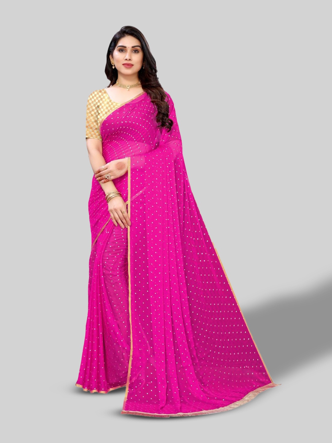 

FABMORA Polka Dot Printed Saree, Pink