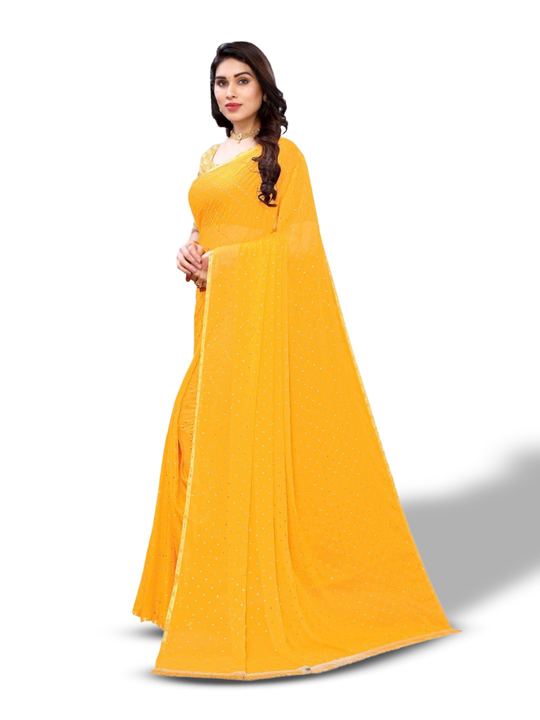 

FABMORA Polka Dot Printed Saree, Yellow