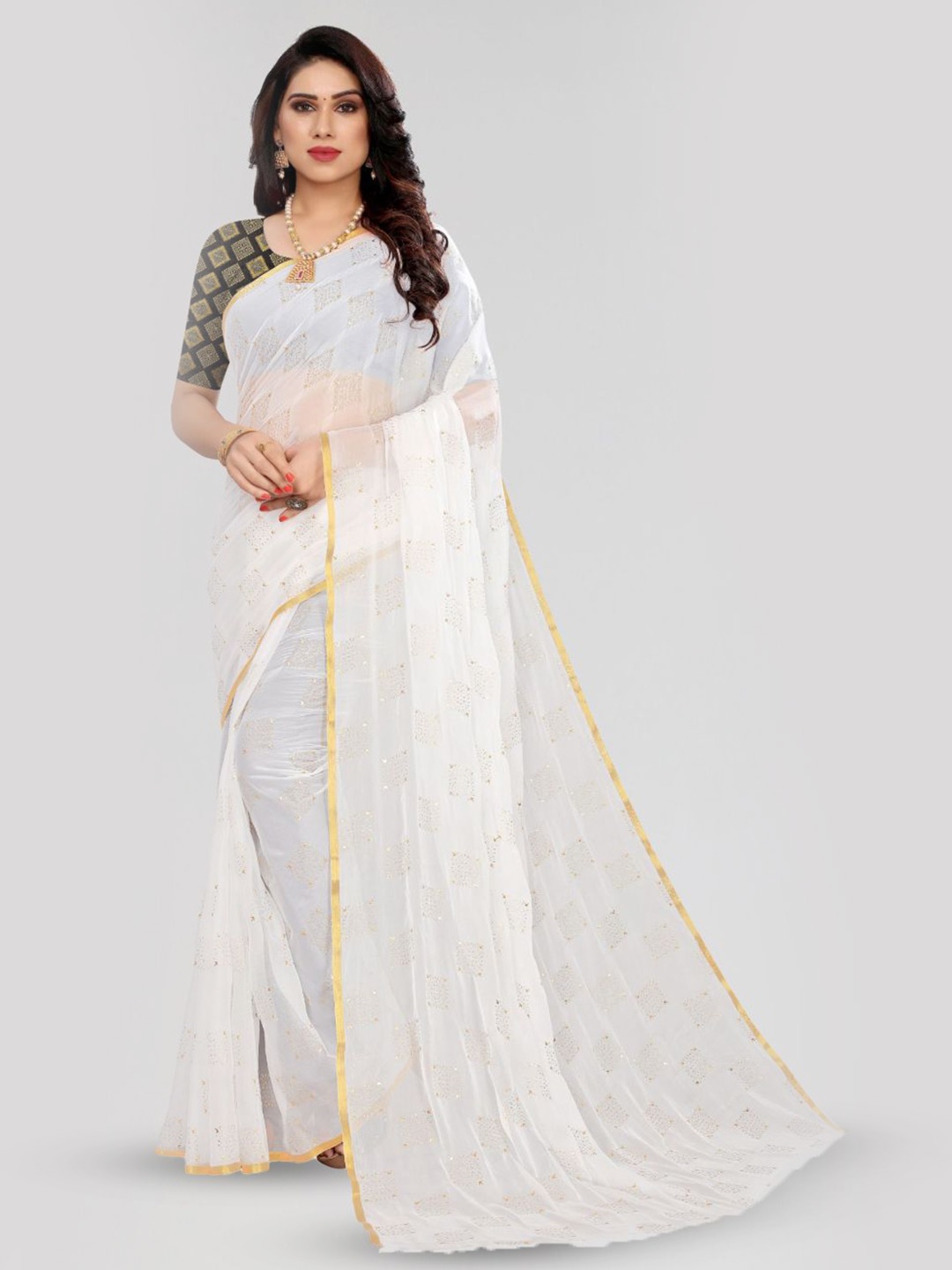 

FABMORA Ethnic Motifs Printed Saree, White