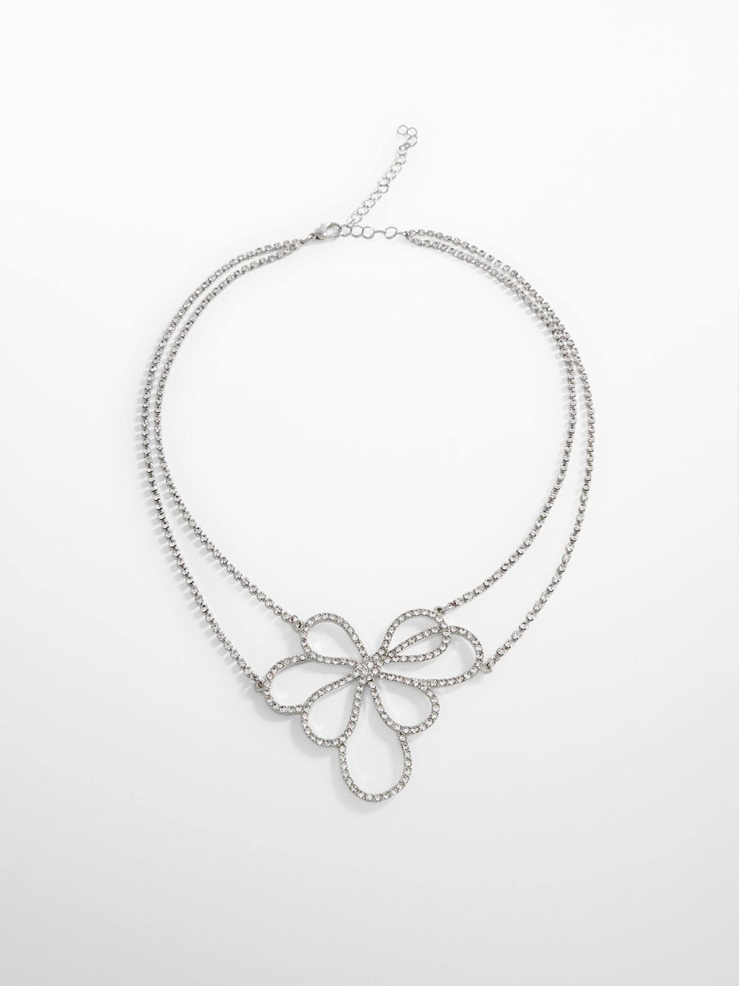 

MANGO Floral Stone Studded Necklace, Silver