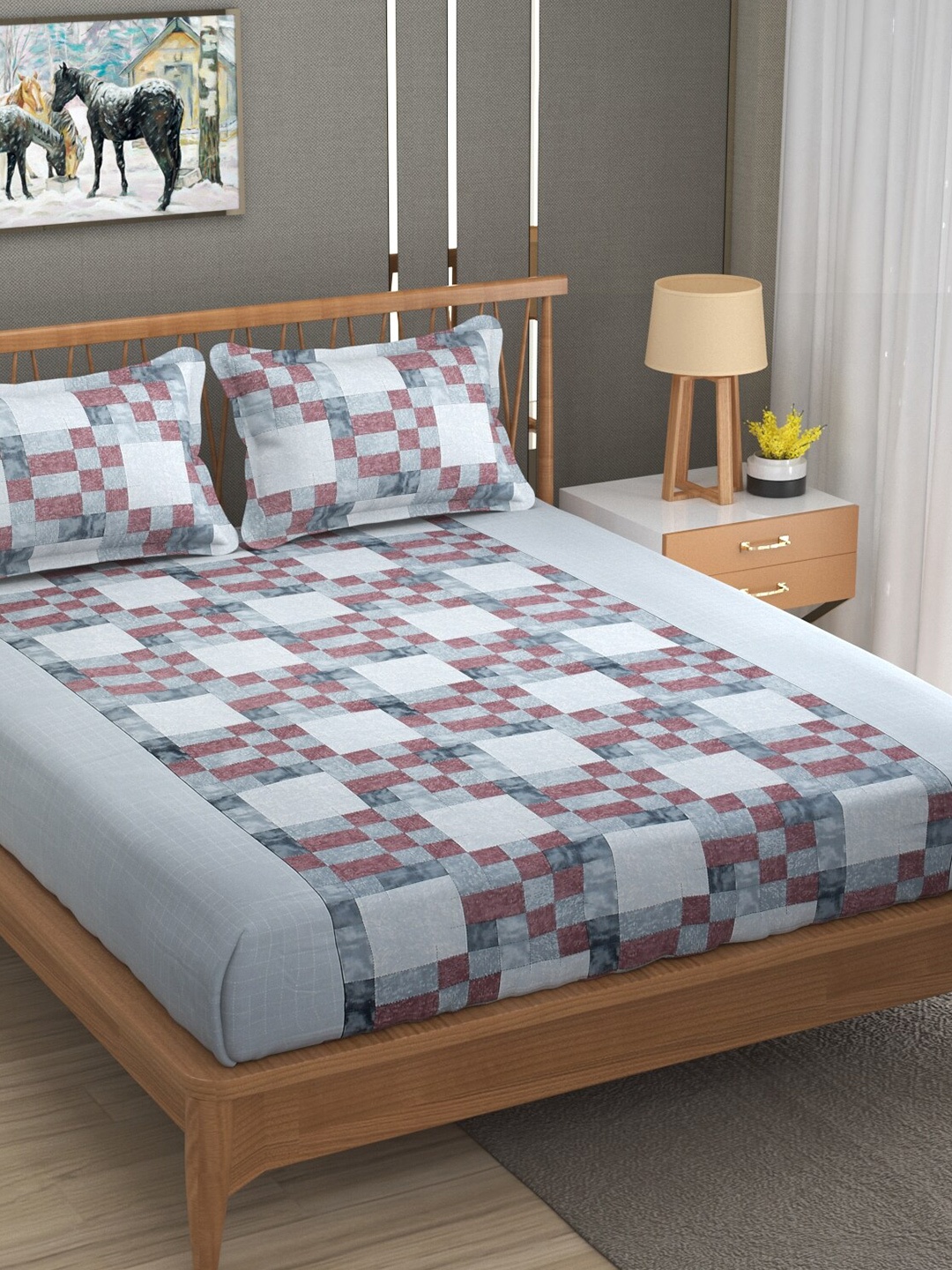 

MAFATLAL Blue & Purple Geometric Cotton 120 TC Queen Bedsheet With 2 Pillow Covers