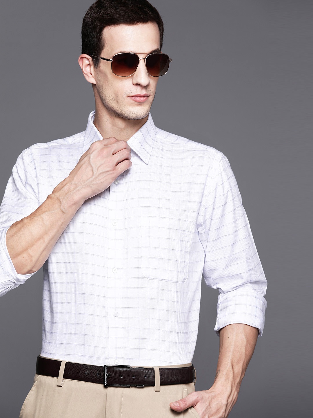 

Raymond Pure Cotton Slim Fit Grid Tattersall Checked Formal Shirt, White