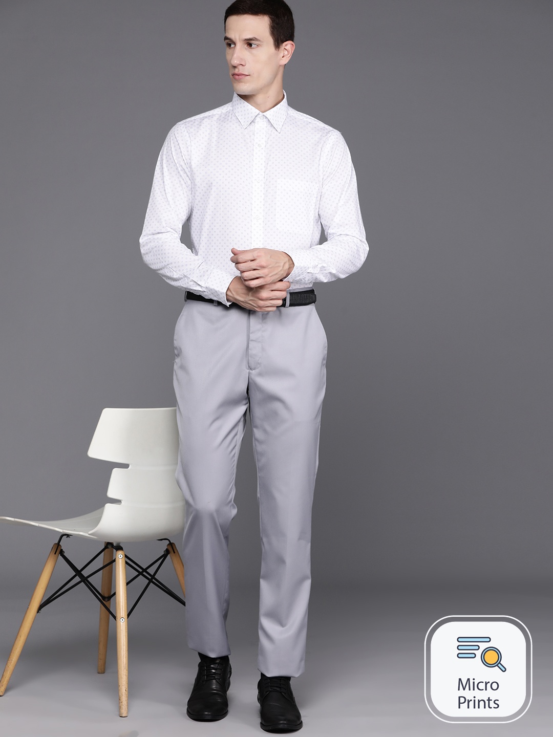 

Raymond Pure Cotton Slim Fit Printed Formal Shirt, White