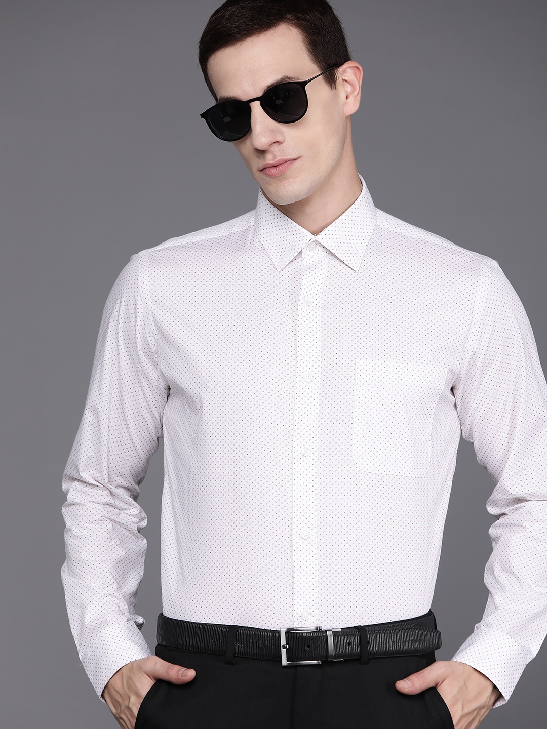 

Raymond Men Pure Cotton Micro Ditsy Slim Fit Formal Shirt, White